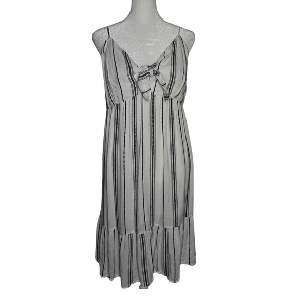 Venus x Lascana White & Black Striped Midi Sundress Size L Bow Adjustable Straps - Picture 2 of 9
